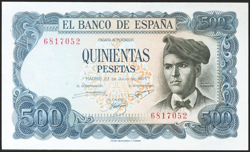 500 Pesetas. 23 de Julio de 1971. Sin serie. (Edifil 2021: 473). Conserva todo s...