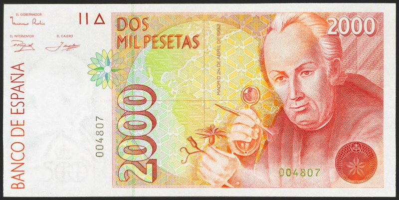 2000 Pesetas. 24 de Abril de 1992. Sin serie y numeración bajísima. (Edifil 2021...