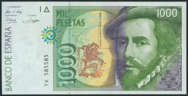 1000 Pesetas. 12 de Octubre de 1992. Tipo II. Serie 1V y numeración capicúa. (Edifil 2017: 483b). SC.