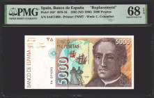 5000 Pesetas. 12 de Octubre de 1992. Serie especial 9A. (Edifil 2021: 484b, Pick: 165*). Muy raro en esta excepcional calidad, apresto original. SC. E...