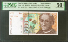 5000 Pesetas. 12 de Octubre de 1992. Serie especial 9C. (Edifil 2021: 484b, Pick: 165*). EBC. Encapsulado PMG50EPQ.