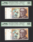 5000 Pesetas. 12 de Octubre de 1992. Pareja correlativa. Serie especial 9C. (Edifil 2021: 484b, Pick: 165*). SC. Encapsulados PMG64EPQ, ambos.