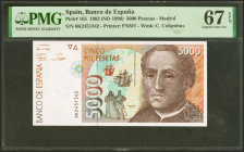 5000 Pesetas. 12 de Octubre de 1992. Serie 6K, última serie emitida. (Edifil 2017: 484a, Pick: 165). Muy rara serie. SC. Encapsulado PMG67EPQ.