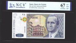 10000 Pesetas. 12 de Octubre de 1992. Sin serie. (Edifil 2021: 485, Pick: 161). Raro en esta excepcional calidad. SC. Encapsulado NCV67TQP.