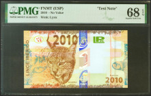 Prueba de billete de la FNMT, emitido en el 2010. No catalogado. Encapsulado PMG68EPQ. SC.