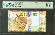 Prueba de billete de la FNMT, emitido en el 2010. No catalogado. SC. Encapsulado PMG67EPQ.