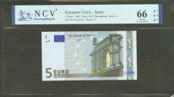 5 Euros. 1 de Enero de 2002. Firma Duisemberg. Serie V (España). (Edifil 2021: 486, Pick: 1v). SC. Encapsulado NCV66TQP.