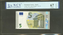 5 Euros. 2 de Mayo de 2013. Firma Draghi. Serie V (España). (Edifil 2021: 493, Pick: 20v). SC. Encapsulado NCV67TQP.