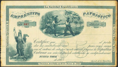 CUBA Y PUERTO RICO. EMPRESTITO PATRIOTICO. 5 Pesos. 29 de Marzo de 1866. Serie D, este empréstito fue emitido al comienzo de la Guerra de los Diez Año...