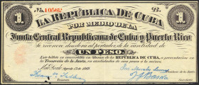 REPUBLICA DE CUBA. 1 Peso. 17 de Agosto de 1869. Serie A. (Edifil 2021: 35). Puntitos de polilla". EBC."