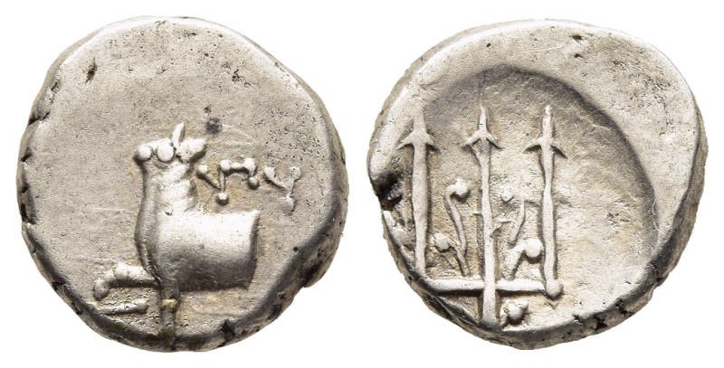 THRACE. Byzantion. Hemidrachm (circa 387/6-340 BC).

Obv: 'ΠΥ.
Forepart of heife...
