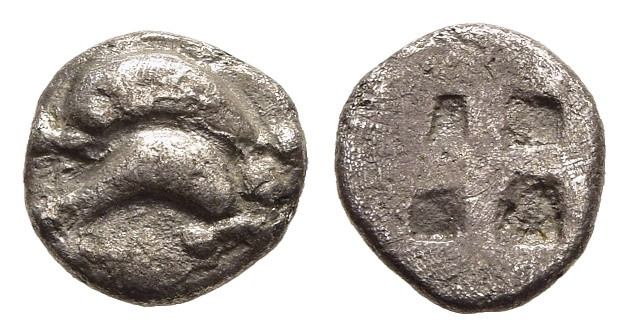 ISLANDS off THRACE. Thasos. Sixteenth Stater – Obol (circa 500-480 BC).

Obv: Tw...