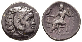 KINGS OF THRACE (Macedonian). Lysimachos (305-281 BC). Drachm. Kolophon.

Obv: Head of Herakles right, wearing lion skin.
Rev: BAΣIΛEΩΣ ΛYΣIMAXOY.
Zeu...