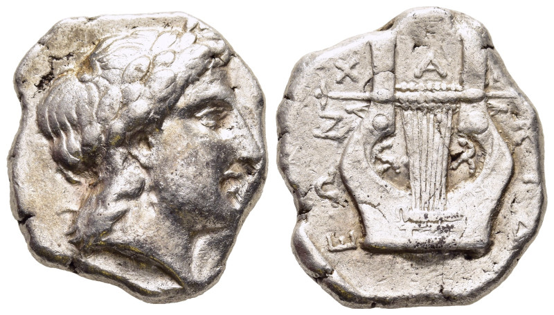 MACEDON. Chalkidean League. Tetradrachm (Circa 420- 365 BC). Olynthos.

Obv: Lau...