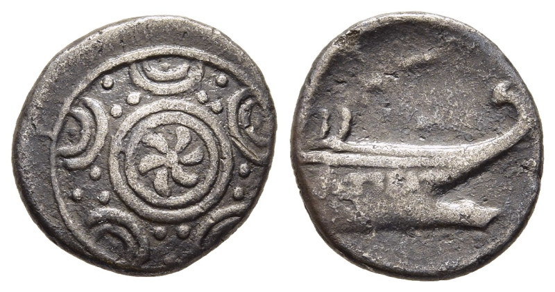 MACEDON. Pella. The Bottiaei. Triobol (circa 187-168 BC).

Obv: Macedonian shiel...