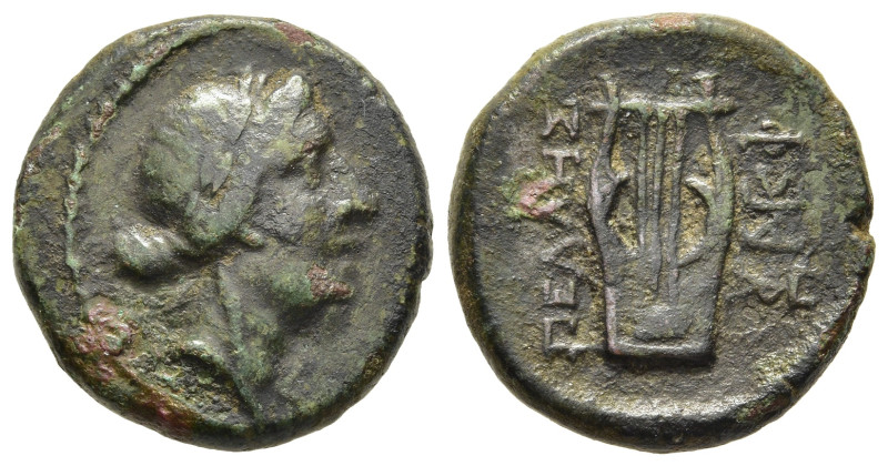 MACEDON. Pella. AE (187-31 BC). 

Obv: Laureate head of Apollo right.
Rev: ΠEΛ-Λ...