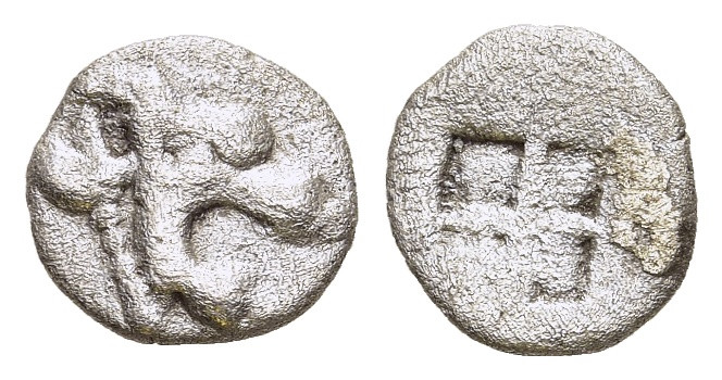 MACEDON. Phagres. Hemiobol (5th century BC).

Obv: Head of roaring lion right.
R...