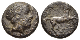 KINGS OF MACEDON. Alexander II (370/69-368/7 BC). AE Unit.

Obv: Young male head right, wearing tainia; small Δ below chin.
Rev: Horse prancing right....