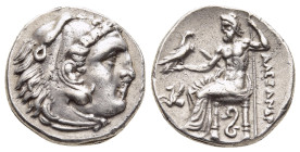 KINGS OF MACEDON. Alexander III 'the Great' (336-323 BC). Drachm. Lampsakos.

Obv: Head of Herakles right, wearing lion skin.
Rev: AΛEΞANΔPOY.
Zeus se...