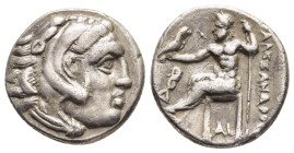 KINGS OF MACEDON. Alexander III 'the Great' (336-323 BC). Drachm. Lampsakos.

Obv: Head of Herakles right, wearing lion skin.
Rev: AΛΕΞΑΝΔΡΟΥ.
Zeus Aë...