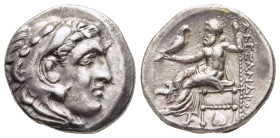 KINGS OF MACEDON. Alexander III 'the Great' (336-323 BC). Drachm. Abydos.

Obv: Head of Herakles right, wearing lion skin.
Rev: AΛΕΞΑΝΔΡΟΥ.
Zeus seate...