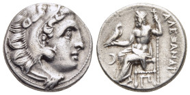 KINGS OF MACEDON. Alexander III 'the Great' (336-323 BC). Drachm. Kolophon.

Obv: Head of Herakles right, wearing lion skin.
Rev: AΛΕΞΑΝΔΡΟΥ.
Zeus sea...