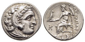 KINGS OF MACEDON. Alexander III 'the Great' (336-323 BC). Drachm. Kolophon.

Obv: Head of Herakles right, wearing lion skin.
Rev: AΛΕΞΑΝΔΡΟΥ.
Zeus sea...
