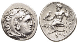KINGS OF MACEDON. Alexander III 'the Great' (336-323 BC). Drachm. Magnesia.

Obv: Head of Herakles right, wearing lion skin.
Rev: AΛEΞANΔPOY.
Zeus sea...