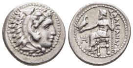 KINGS OF MACEDON. Alexander III 'the Great' (336-323 BC). Drachm. Miletos.

Obv: Head of Herakles right, wearing lion skin.
Rev: AΛEΞANΔPOY.
Zeus seat...