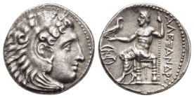 KINGS OF MACEDON. Alexander III 'the Great' (336-323 BC). Drachm. Miletos.

Obv: Head of Herakles right, wearing lion skin.
Rev: AΛEΞANΔPOY.
Zeus seat...