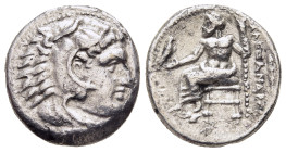 KINGS OF MACEDON. Alexander III 'the Great' (336-323 BC). Drachm. Sardeis.

Obv: Head of Herakles right, wearing lion skin.
Rev: AΛΕΞΑΝΔΡΟΥ.
Zeus seat...