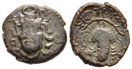 THESSALY. Skotussa (circa 352-344 BC). AE Trichalkon.

Obv: Head of nymph facing slightly right.
Rev: ΣKOTOYΣΣAI.
Grape cluster on vine. 

Rogers 544;...
