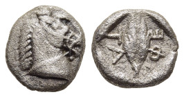 THESSALY. Thessalian League (circa 480-460 BC). Obol.

Obv: Head of a bridled horse to right. 
Rev. ΦΕ / TΑ Wheat grain; all within incuse square. 

B...