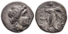 THESSALY. Thessalian League (mid-late 2nd century BC). Drachm. Au– and Phi–, magistrates. 

Obv: Laureate head of Apollo right; monogram to left. 
Rev...
