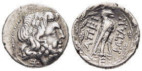 EPEIROS. Koinon. Drachm (Circa 232-168 BC).

Obv: Head of Zeus right, wearing oak wreath; monogram below.
Rev: ΑΠΕΙ / ΡΩΤΑΝ.
Eagle standing right on t...