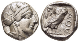 ATTICA. Athens. Tetradrachm (circa 454-404 BC).

Obv: Helmeted head of Athena right, with frontal eye.
Rev: AΘE.
Owl standing right, head facing; ...