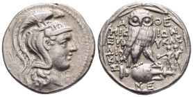 ATTICA. Athens. Tetradrachm (struck ca. 124/3). New Style Coinage. Mikion, Erykleides and Aristos, magistrates.

Obv: Helmeted head of Athena right.
R...