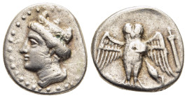 PONTOS. Amisos. Siglos (Late 5th-4th centuries BC).

Obv: Head of Hera left, wearing stephane.
Rev: Eagle standing facing on shield, with wings spread...