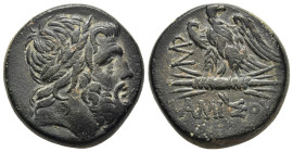 PONTOS. Amisos. Time of Mithradates VI Eupator (circa 105-90 or 90-85 BC). AE.

Obv: Laureate head of Zeus right.
Rev: AMIΣOY.
Eagle standing left on ...