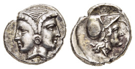 MYSIA. Lampsakos. Diobol (4th-3rd centuries BC).

Obv: Janiform female head.
Rev: Helmeted head of Athena right within incuse circle.

SNG BN 1195-6.
...