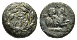 MYSIA. Lampsakos. AE (4th-3rd centuries BC).

Obv: Kerykeion within laurel-wreath.
Rev: ΛΑΜ.
Forepart of Pegasos springing right, below, club. 

Baldw...