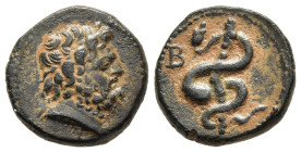 MYSIA. Pergamon. AE (2nd century BC).

Obv: Laureate head of Asklepios right.
Rev: Serpent-entwined staff; B to left.

SNG BN 1860 var. (head left).

...