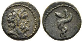 MYSIA. Pergamon. AE (mid-late 2nd century BC). 

Obv: Head of Asklepios right.
Rev: Serpent entwined staff of Asklepios. 

SNG BN 1855–7; Ophthalmolog...