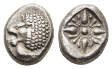 IONIA. Miletos. Diobol (6th-5th centuries BC).

Obv: Forepart of lion right, head left.
Rev: Stellate floral design within incuse square.

SNG Kayhan ...