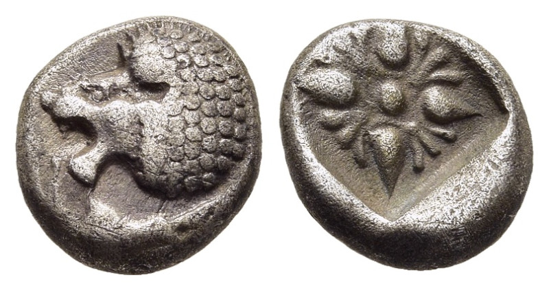 IONIA. Miletos. Diobol (6th-5th centuries BC).

Obv: Forepart of lion right, hea...