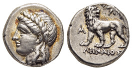 IONIA. Miletos. Drachm (Circa 350-325 BC). Lenaios, magistrate.

Obv: Laureate head of Apollo left.
Rev. Lion standing left, looking back at star with...
