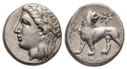 IONIA. Miletos. Drachm (circa 350-325 BC). Demarchos, magistrate.

Obv: Laureate head of Apollo left.
Rev: ΔΗΜΑΡΧΟΣ.
Lion standing left, head right; t...
