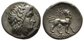 IONIA. Miletos. AE (circa 313/12-290 BC). Antiandros, magistrate.

Obv: Laureate head of Apollo right.
Rev: ANTIANΔPOΣ.
Lion standing right, head left...