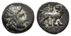 IONIA. Miletos. AE (circa 313/12-290 BC). Charmes, magistrate.

Obv: Laureate head of Apollo right.
Rev: XAPMHΣ.
Lion standing right, head left; star ...