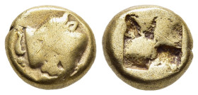 IONIA. Phokaia. Electrum Hekte (circa 625/0-522 BC).

Obv: Forepart of bull right, head left.
Rev: Quadripartite incuse square.

Bodenstedt 28; cf. SN...